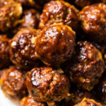 A plate of BBQ Cheddar meatballs.