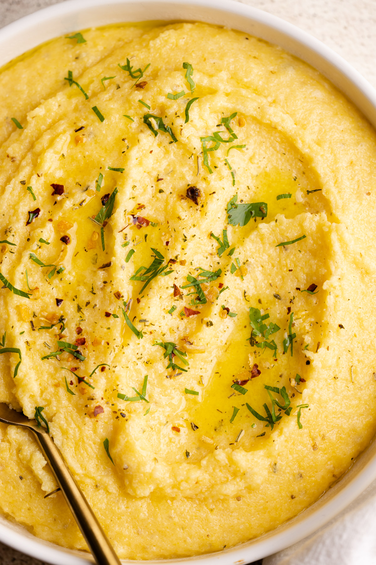 A bowl of cheesy instant polenta.