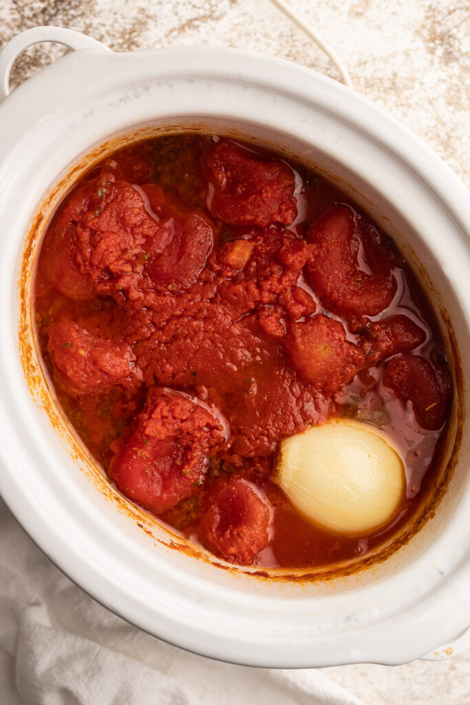 Tomato soup in a slow cooker.