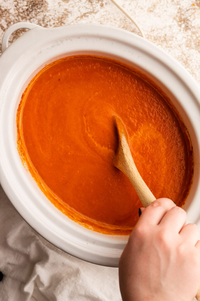Tomato soup in a slow cooker.