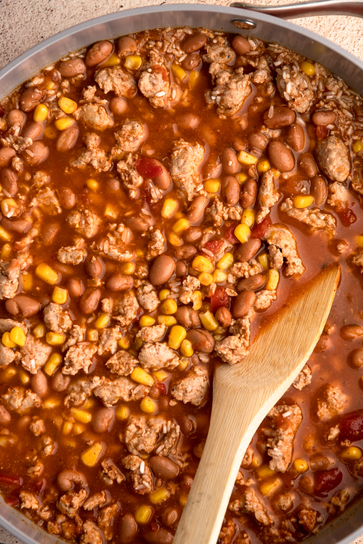 Turkey taco rice skillet being made.