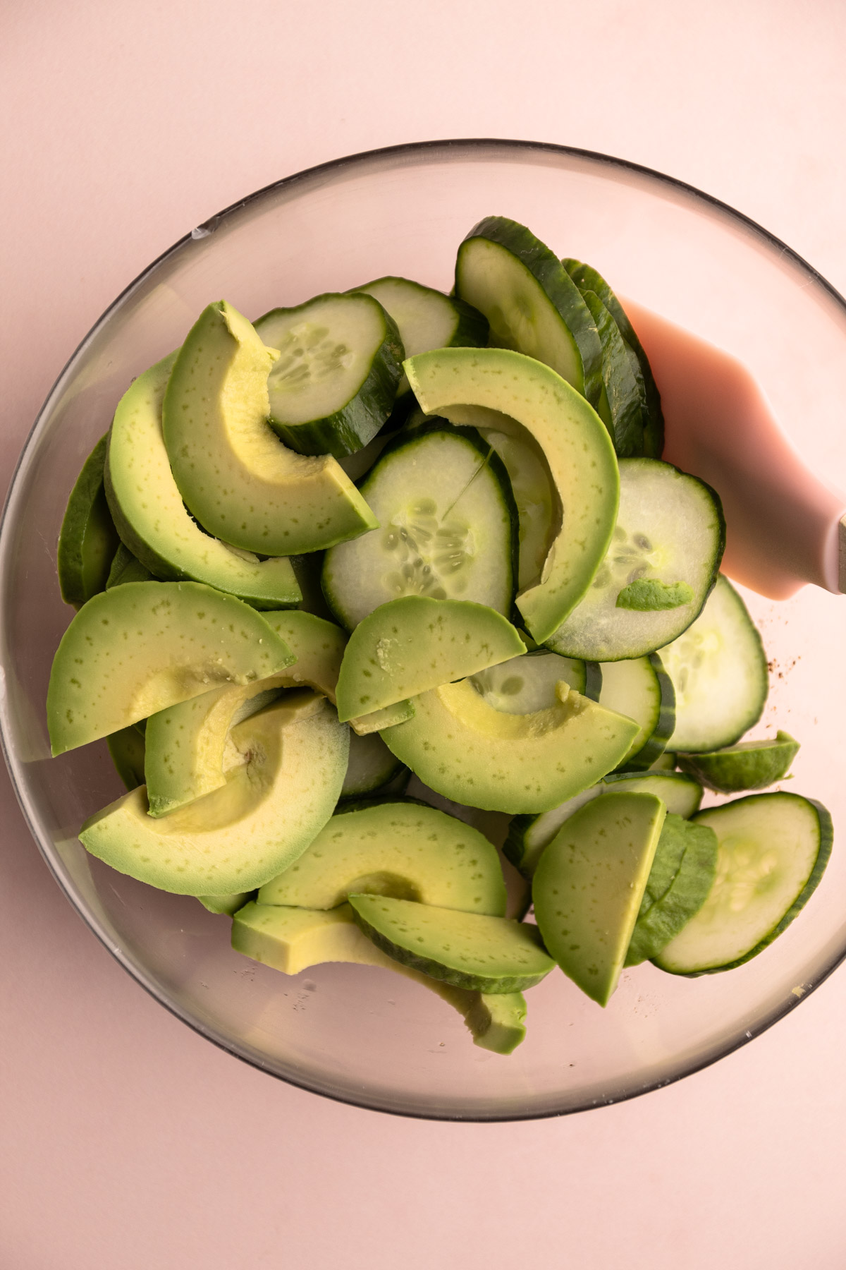 Cucumber avocado salad in a bowl.