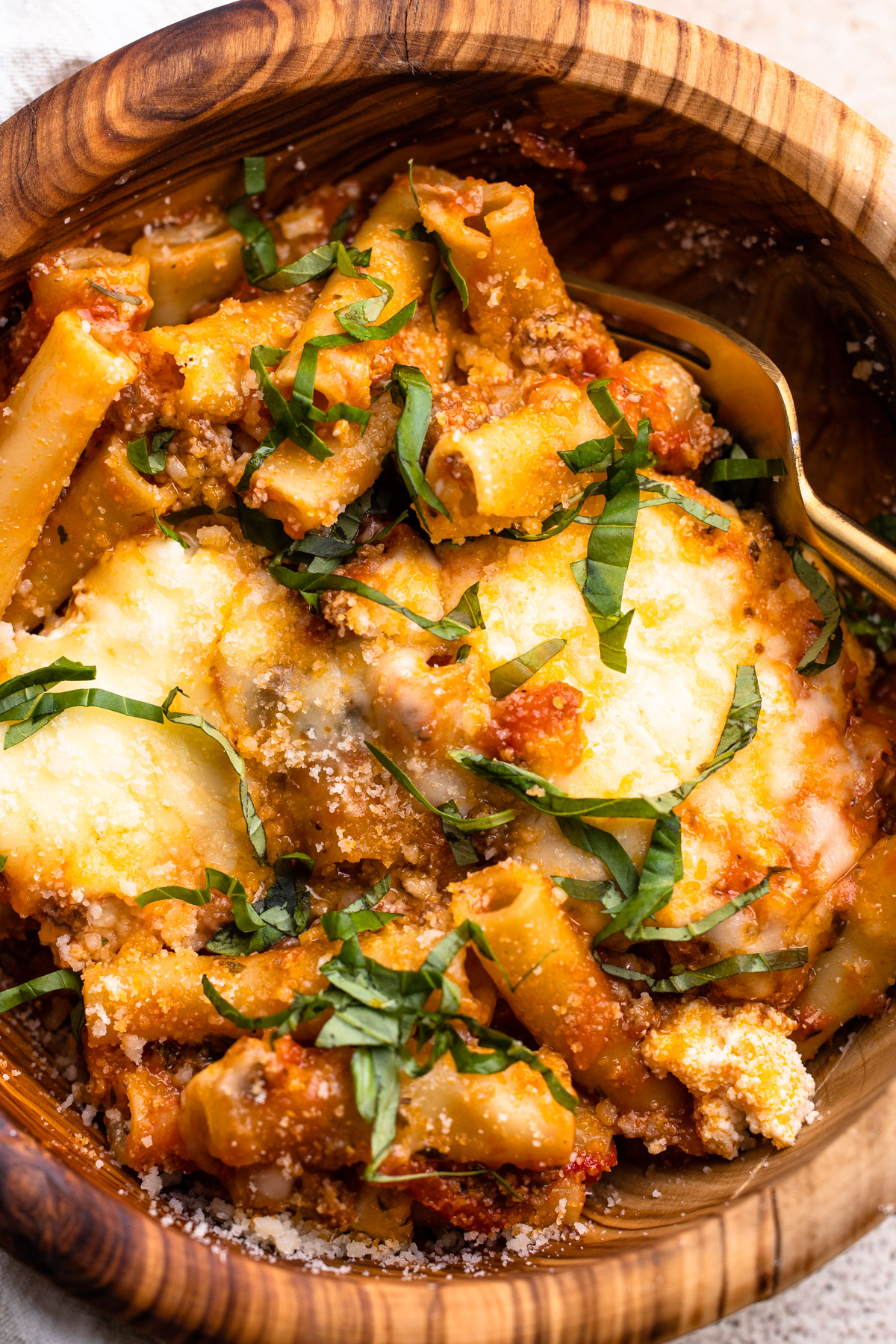 A bowl of no boil baked ziti.