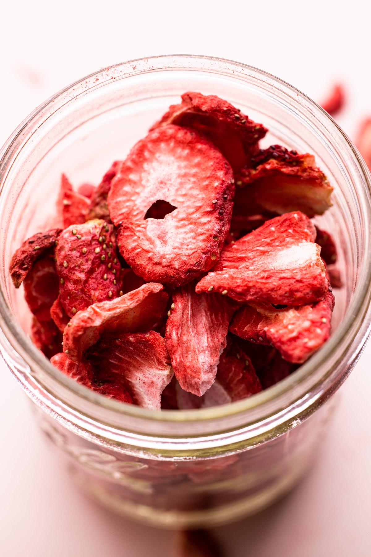 A jar of freeze-dried strawberries.