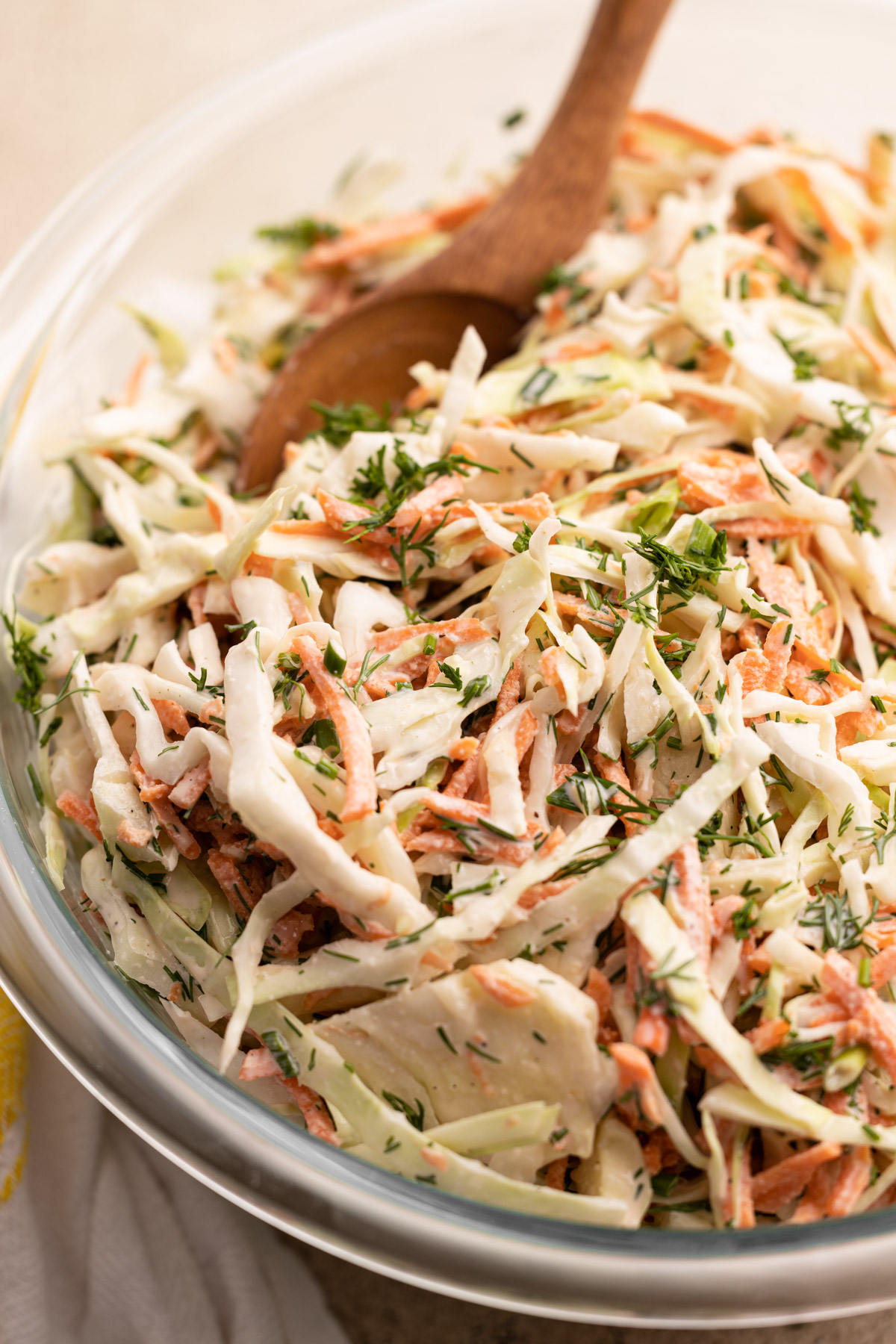 Creamy dill coleslaw in a bowl.