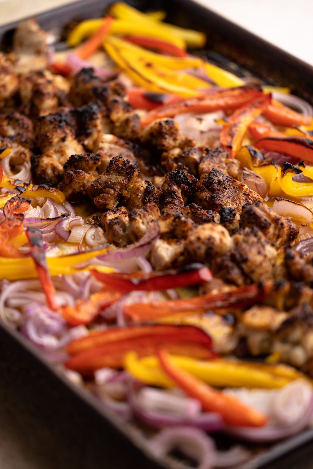 Sheet pan chicken fajitas.