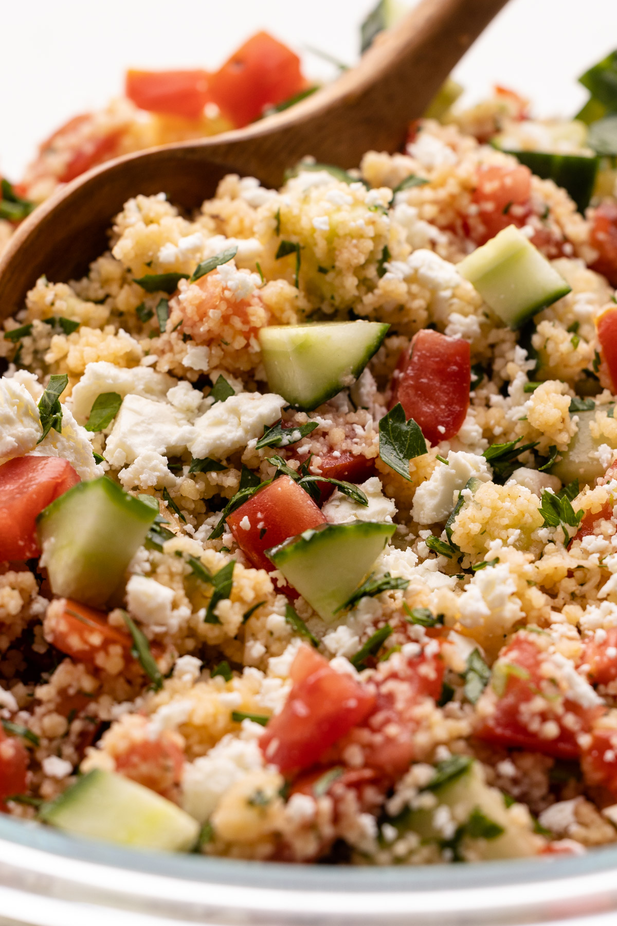 Couscous salad with tomatoes and feta.