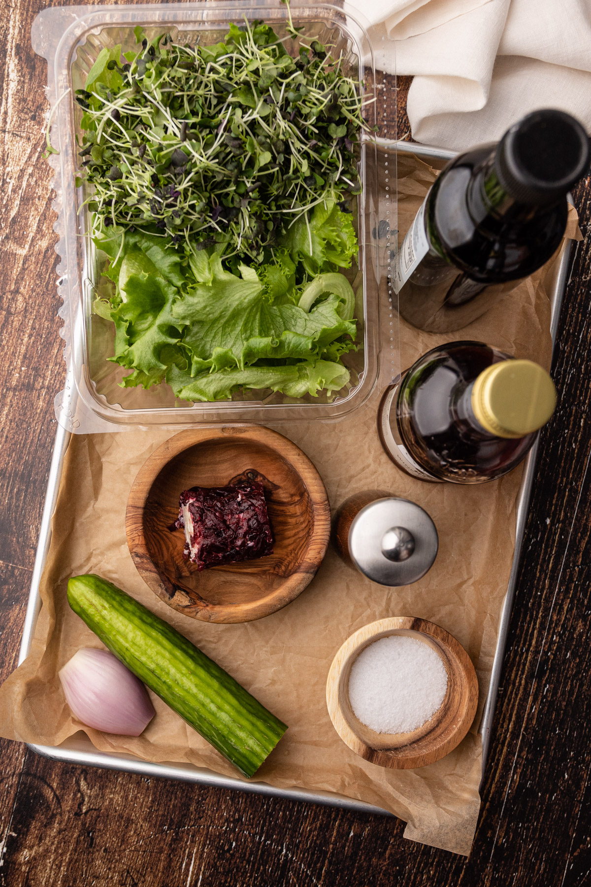 Ingredients for goat cheese salad.