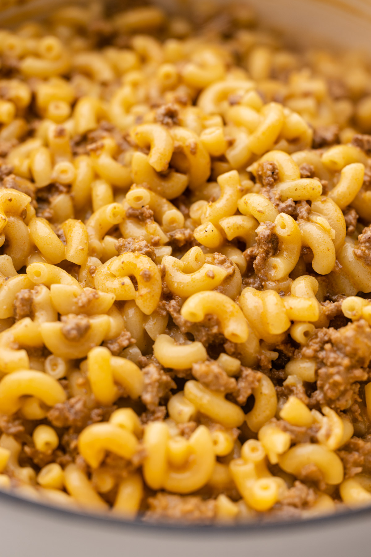 Homemade hamburger helper in a pot.