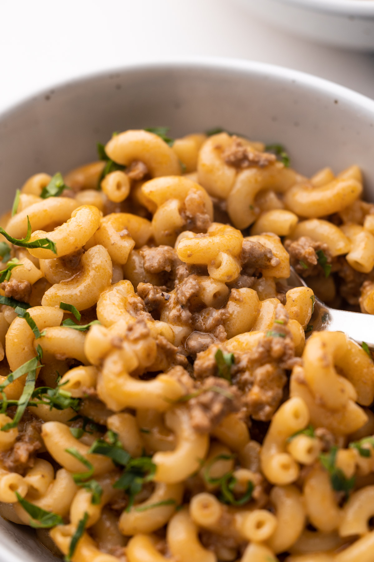 A bowl of hamburger helper.