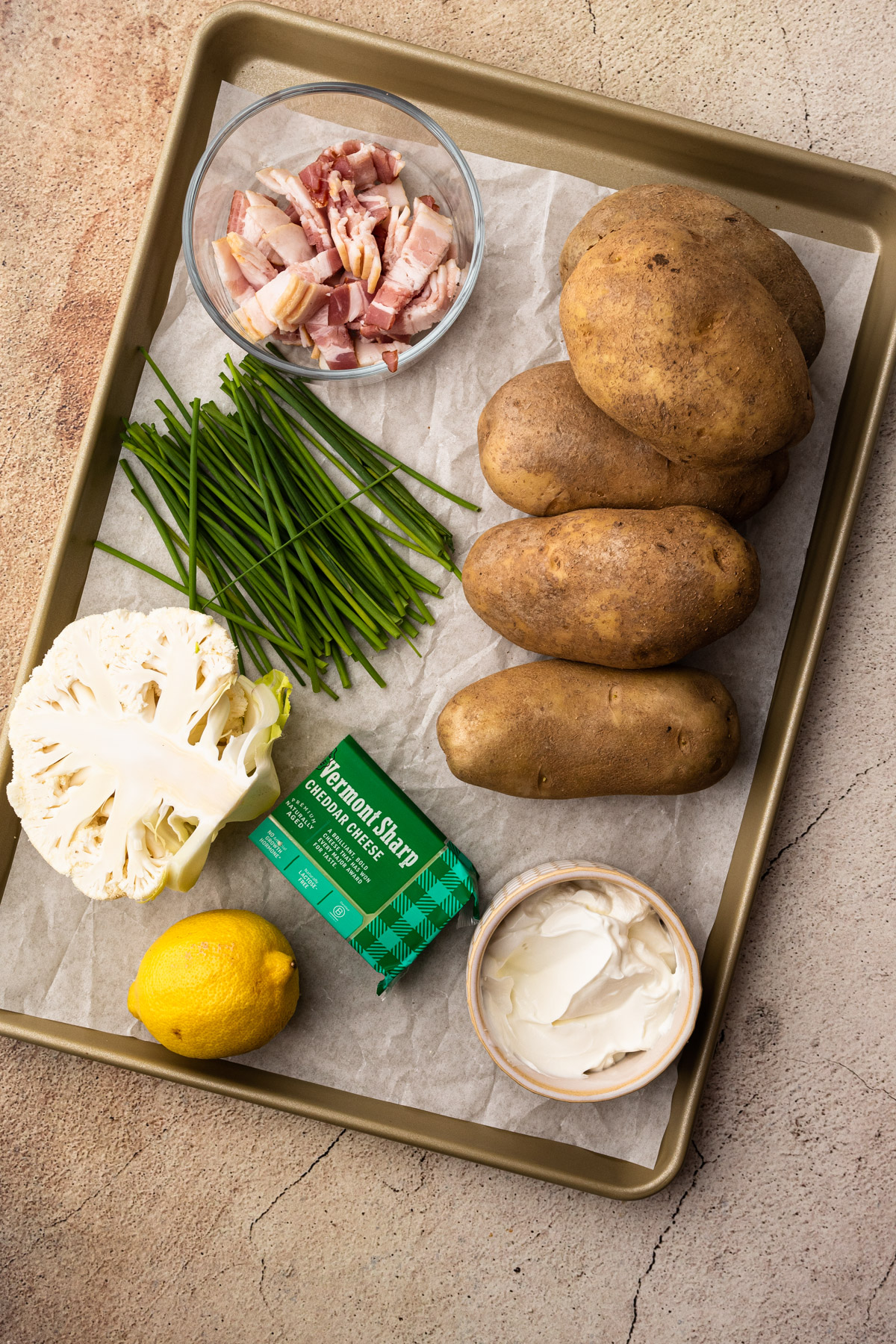 Ingredients for potato cauliflower soup.