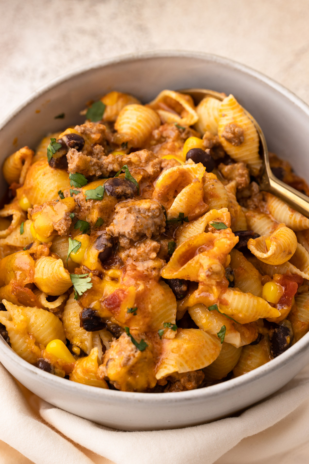 A bowl of taco pasta.