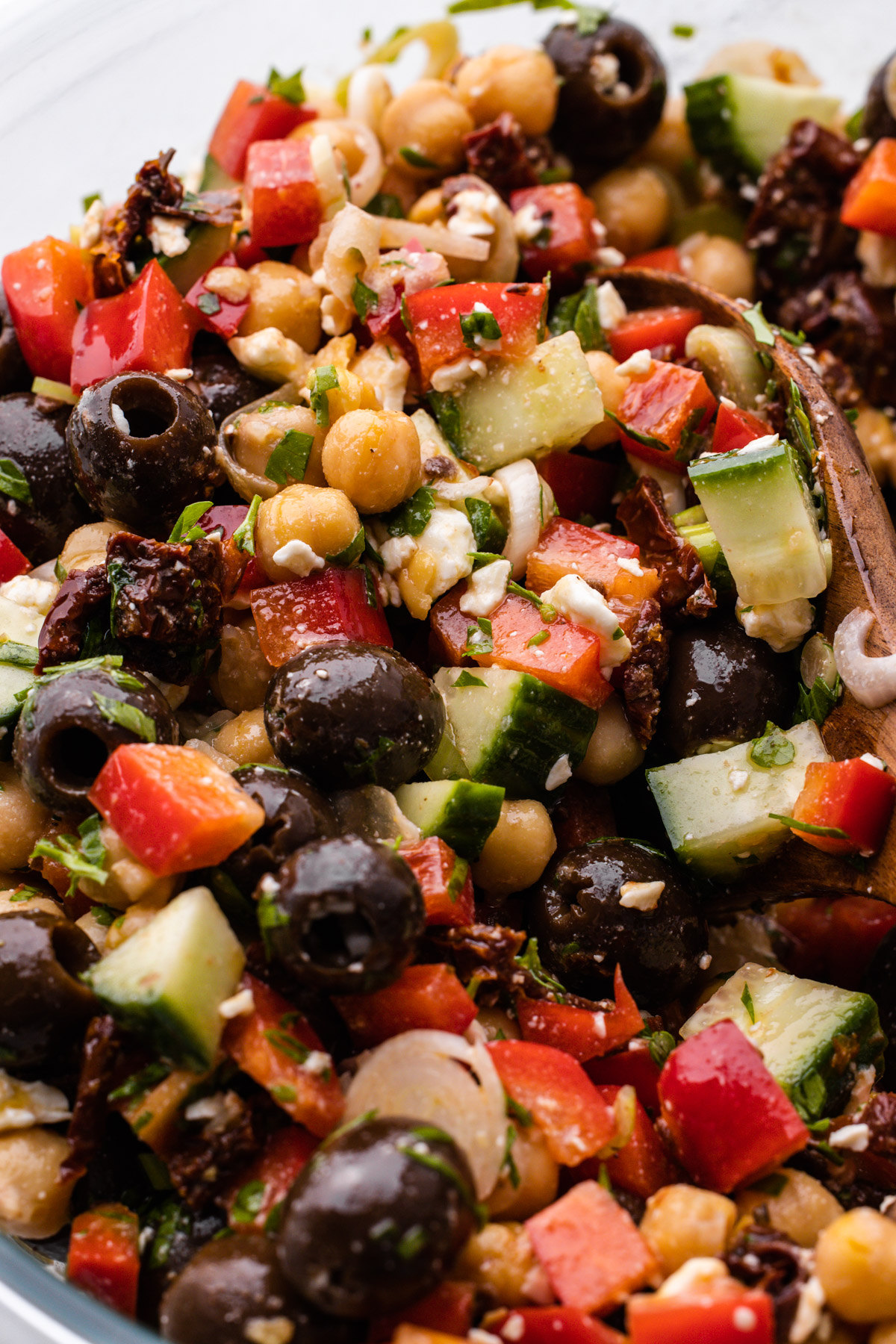 A bowl of chickpea salad.