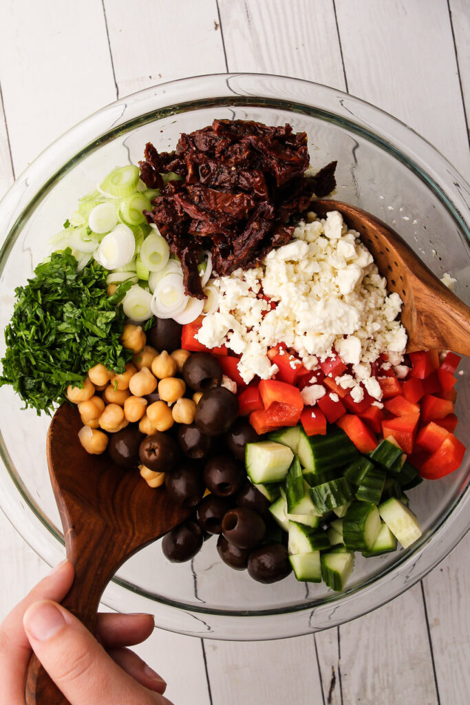 Chickpea salad ingredients.