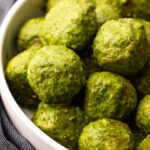 Basil spinach pesto on meatballs.