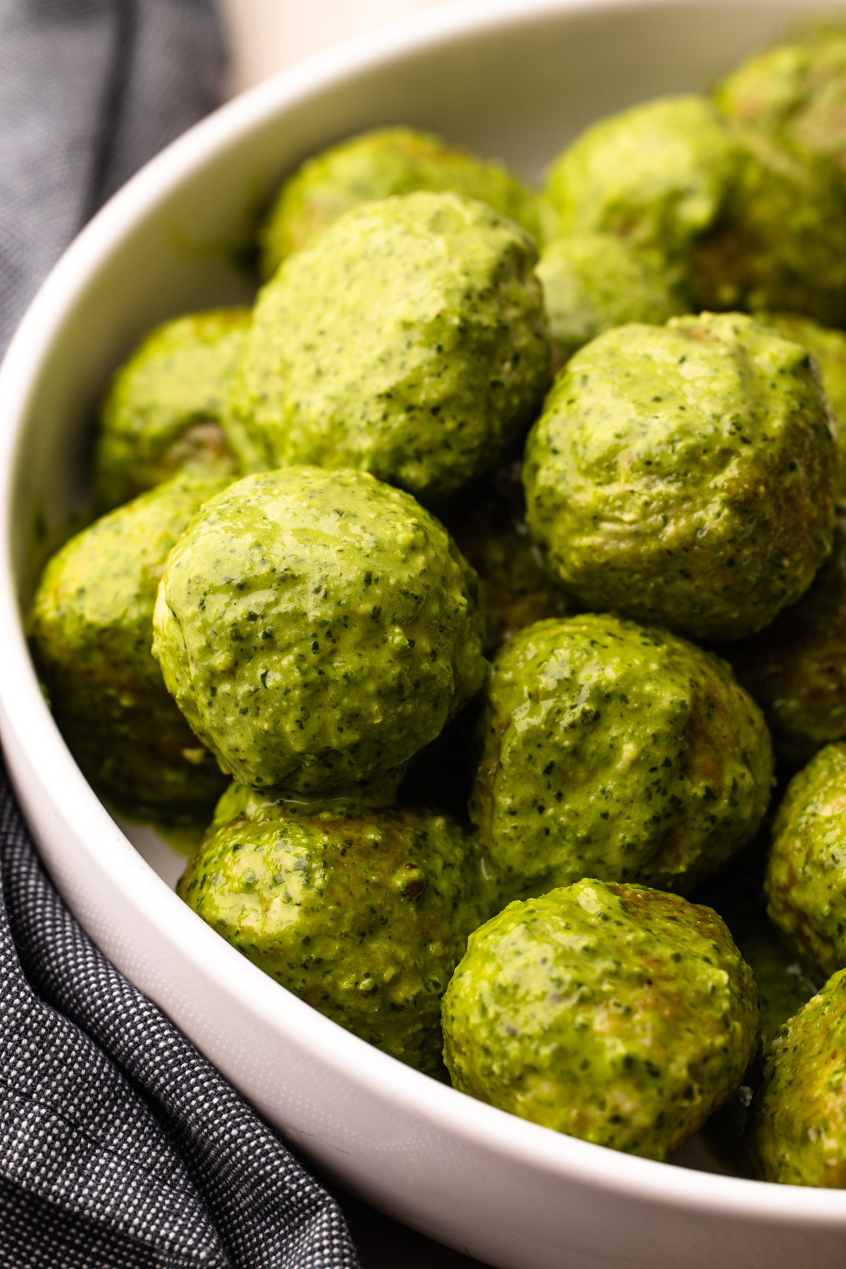 Basil spinach pesto on meatballs.