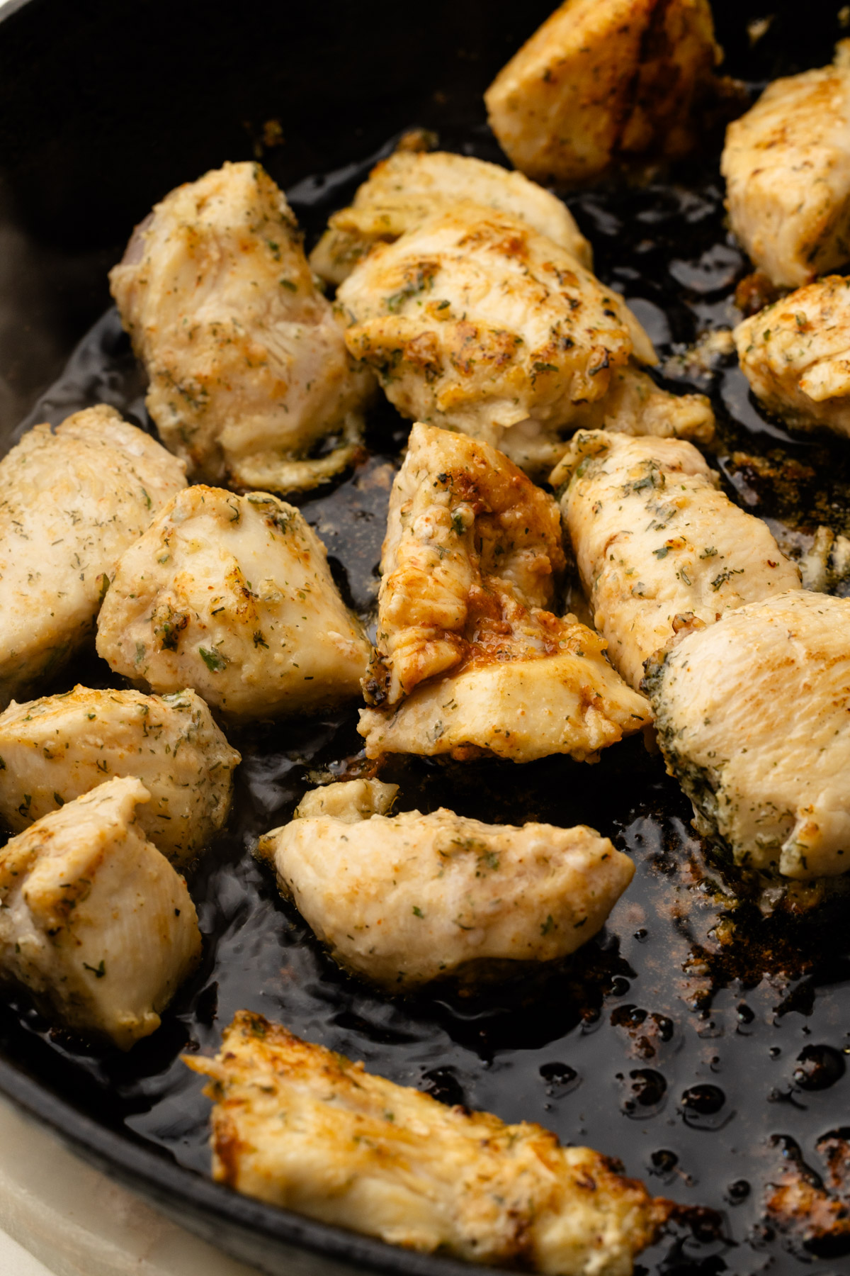 Cooking ranch chicken bites.