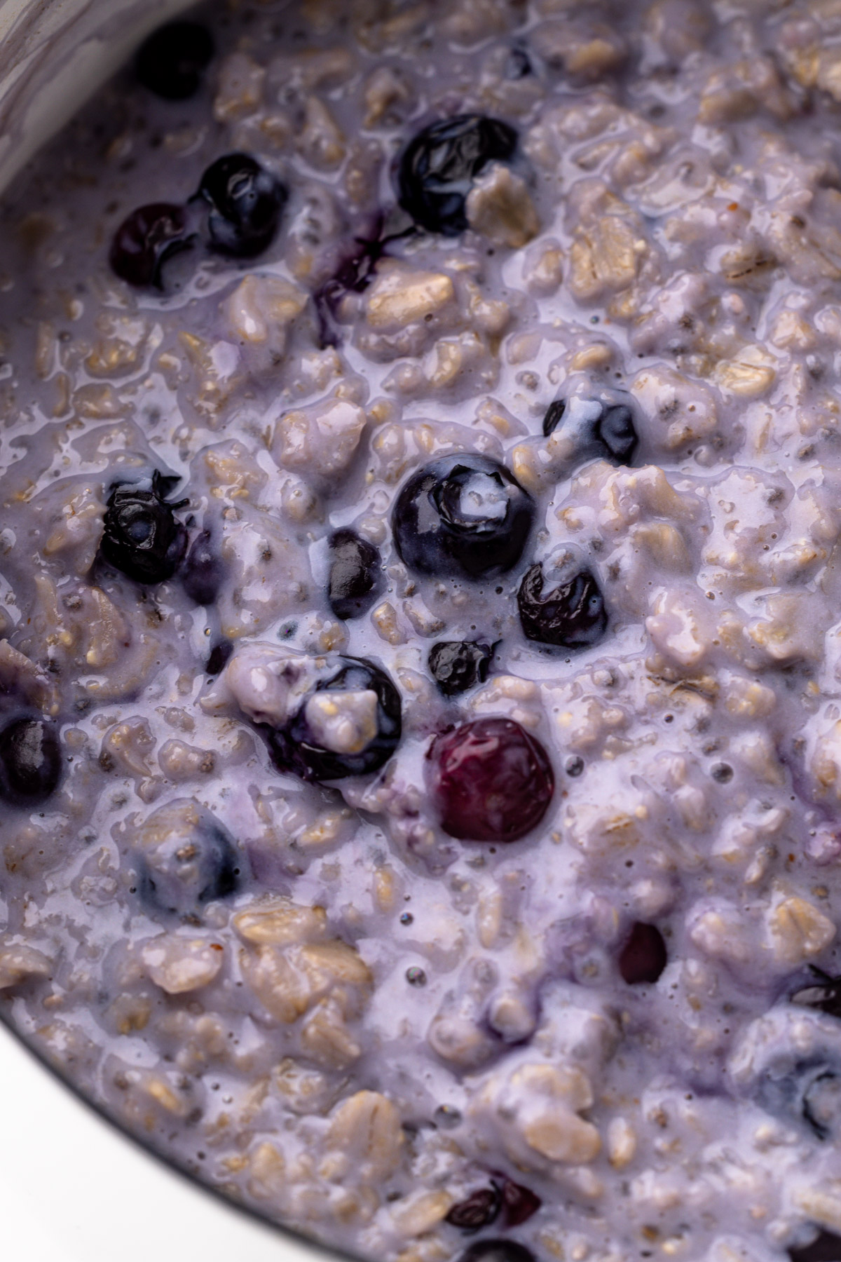 Blueberry oatmeal in a pot.