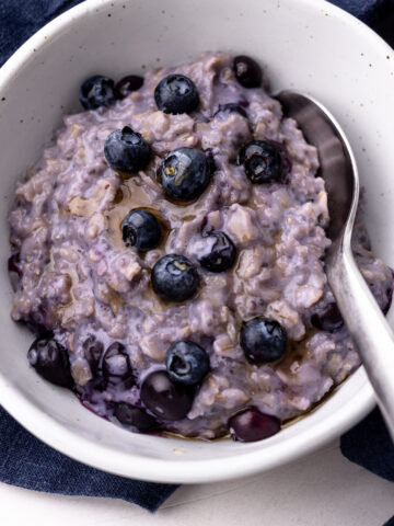 A bowl of blueberry oatmeal.