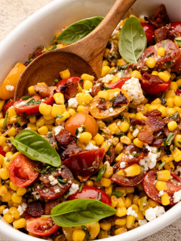 Corn succotash with tomatoes and bacon.