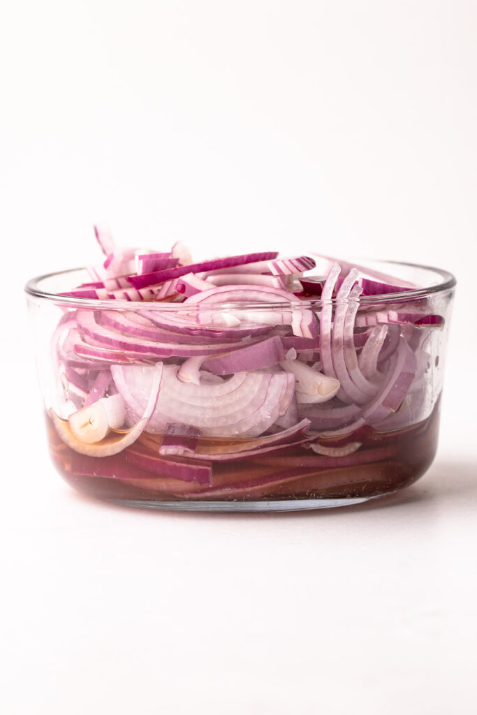 Red onions before they get pickled.