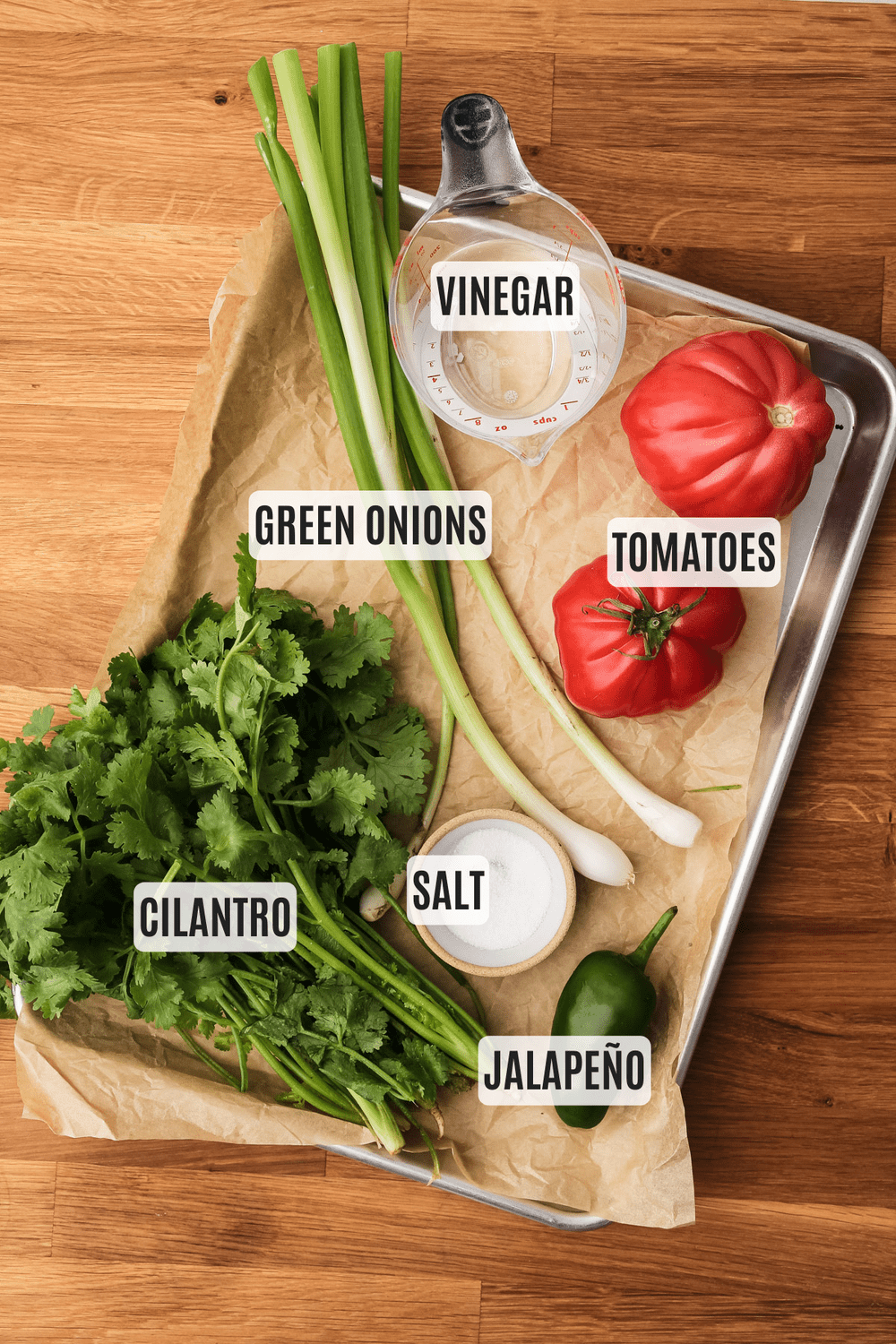 Ingredients with labels for making Colombian aji.