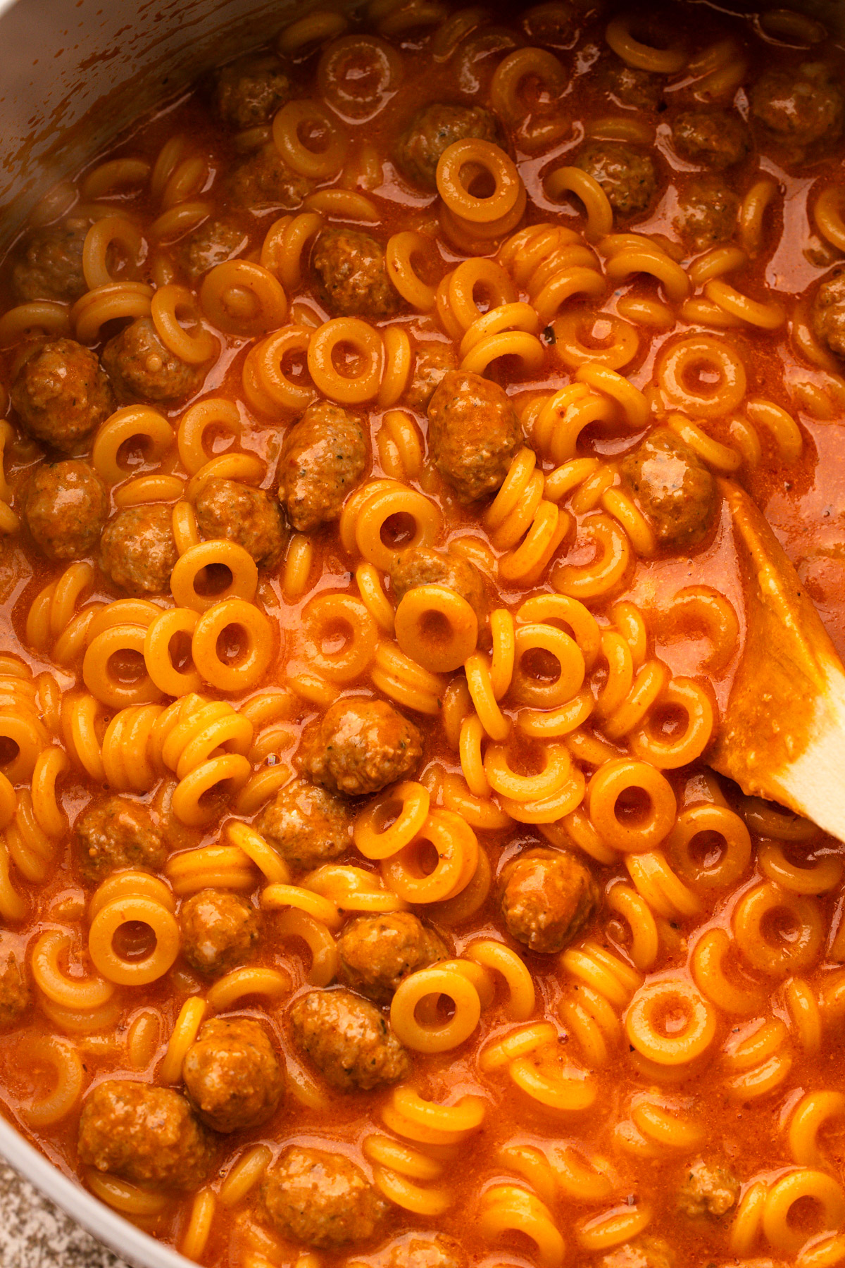 A pot of homemade spaghettios.