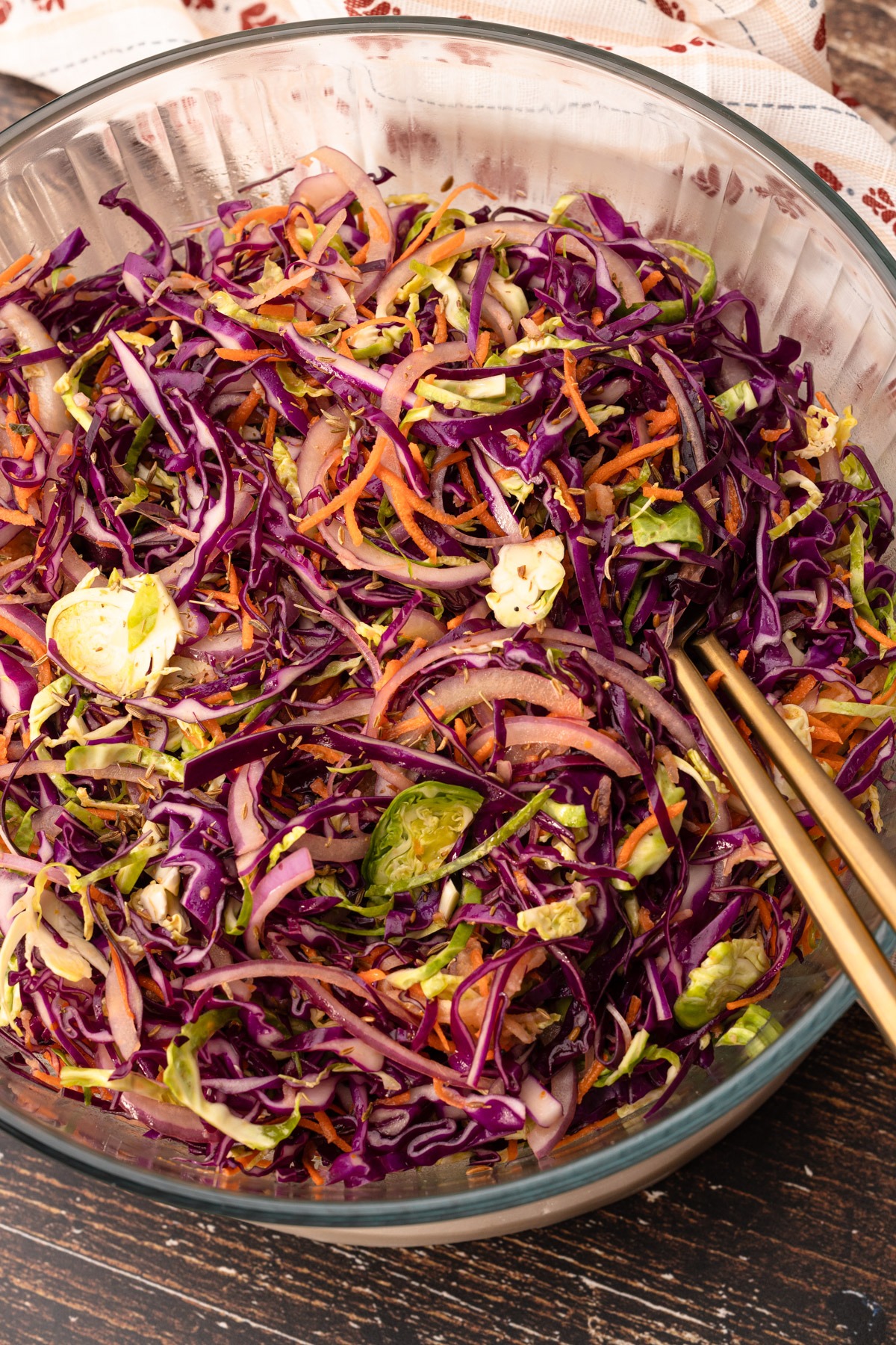 A serving bowl of citrus winter slaw.