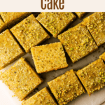 Sliced and baked italian pistachio snack cake.