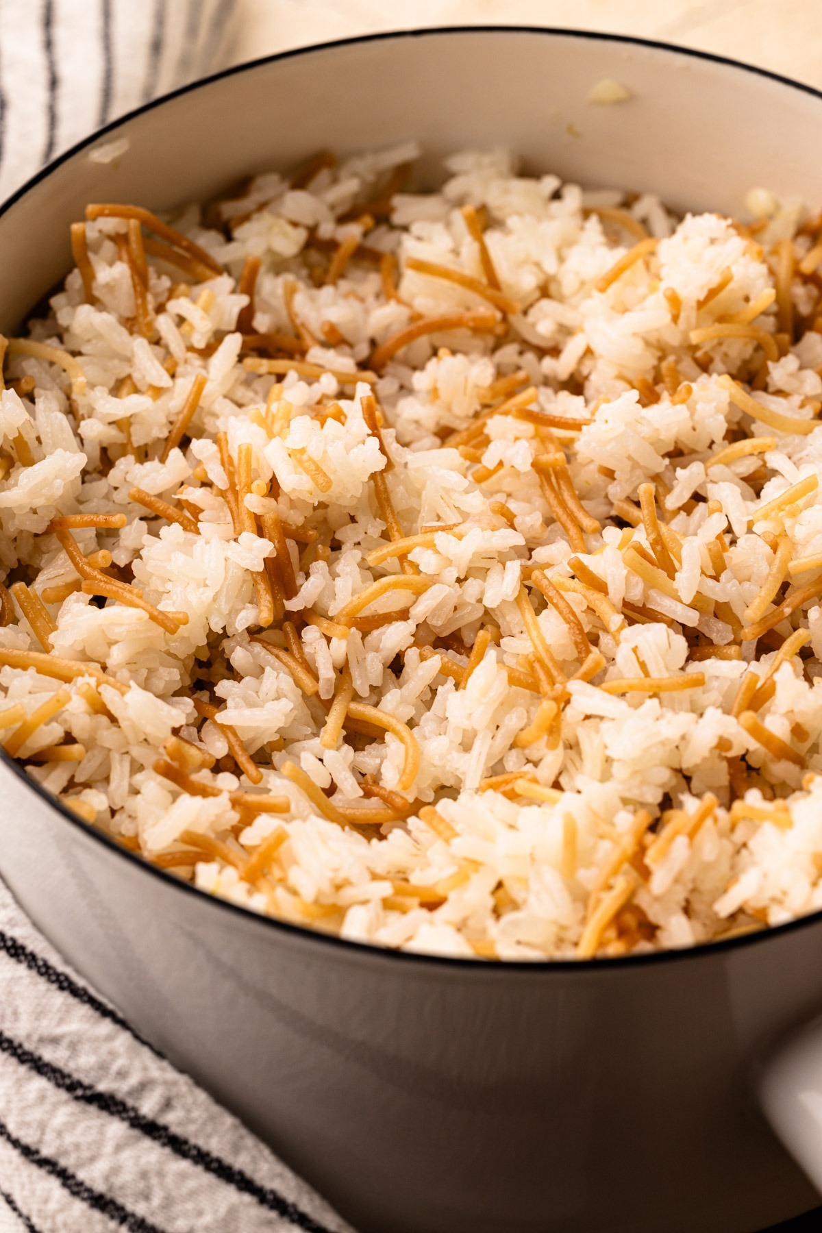 Cooked colombian rice in a pot.