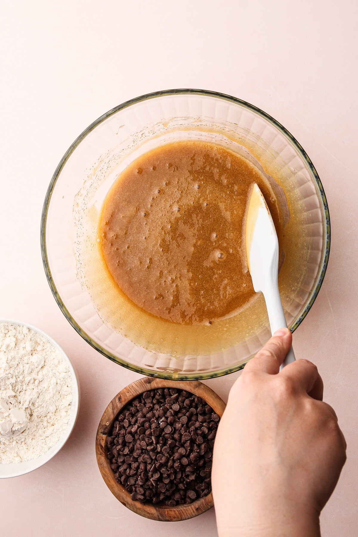 Making an easy chocolate chip cookie recipe.