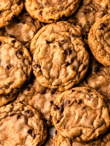 Baked chocolate chip cookies.