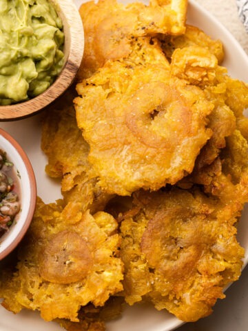 A plate of twice fried green plantains.