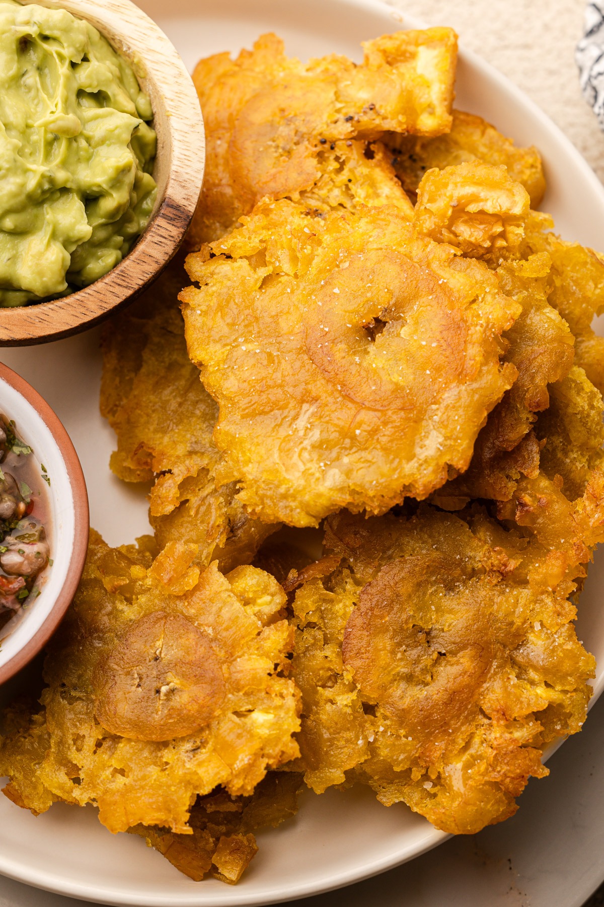 A plate of twice fried green plantains.