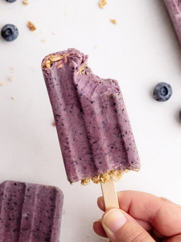 A breakfast popsicle made from fruit, yogurt and granola.