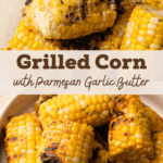 Close-up of grilled corn on the cob, showing the texture and golden color from grilling with garlic butter.