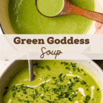 A bright green soup flavored like green goddess dressing.