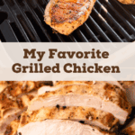 Juicy cooked chicken breasts on the grill.