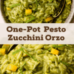 A serving of pesto zucchini orzo.