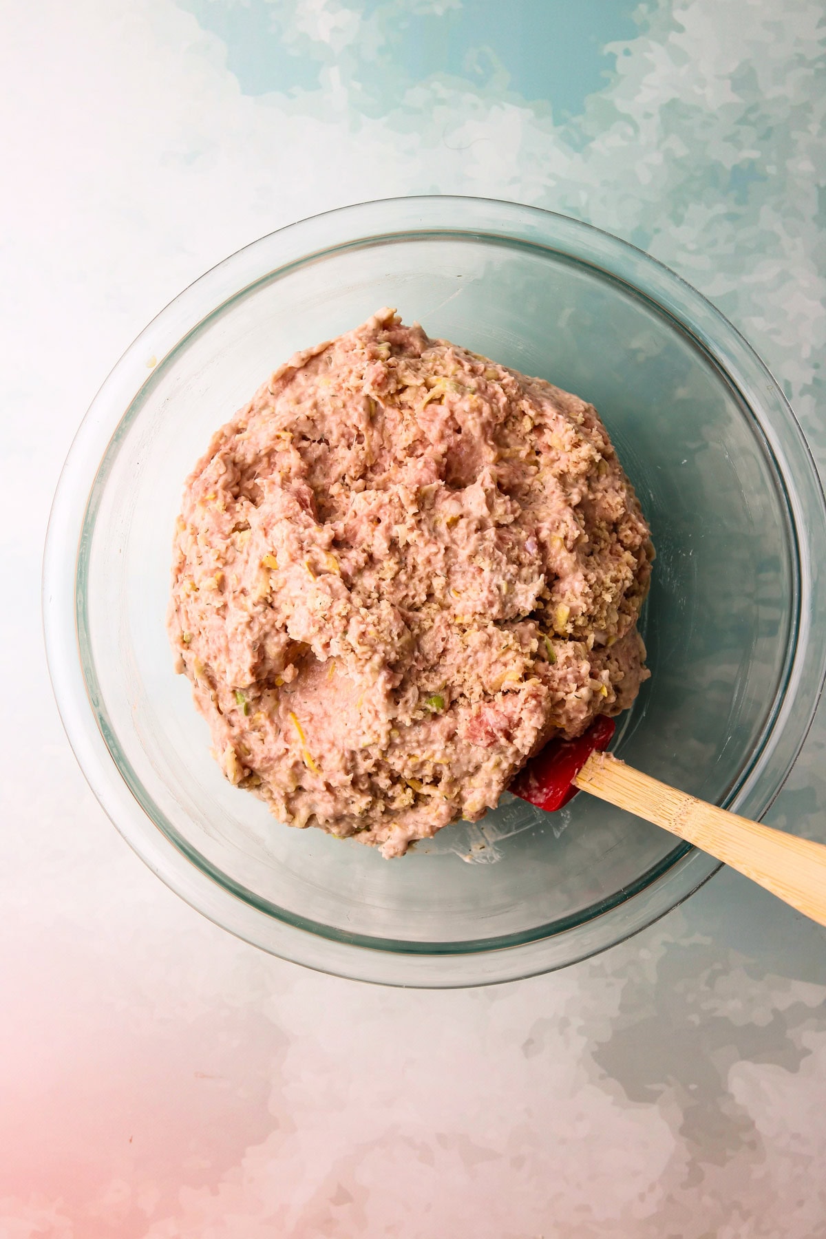 Turkey zucchini meatball mixture before rolling into balls.